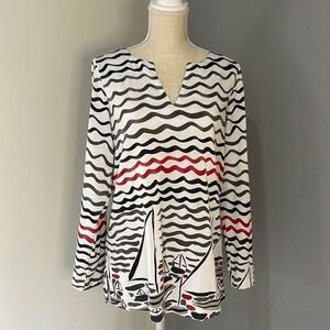 City Hearts long sleeve shirt with tie up sleeves and sail boats